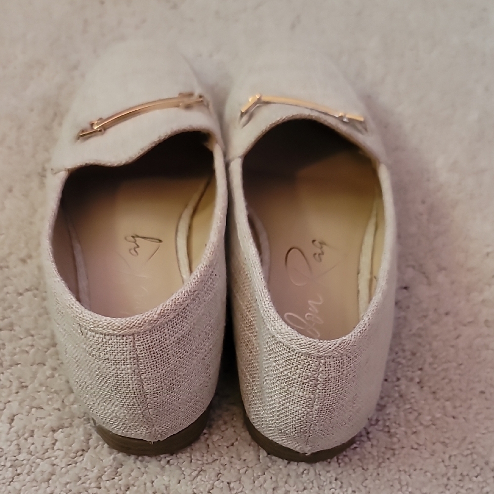 Beige Woven Style Loafers with Gold Buckle - Picture 6 of 9